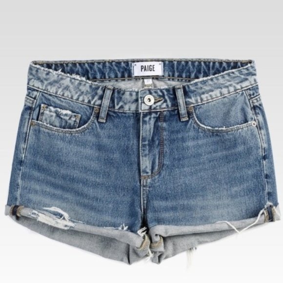 NWT PAIGE Sarah Rosedale Distressed Jean Shorts 25 - Picture 4 of 4